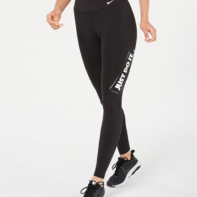 Nike Womens Just Do It Printed Running Tights Size:X-Small Color:Black/White